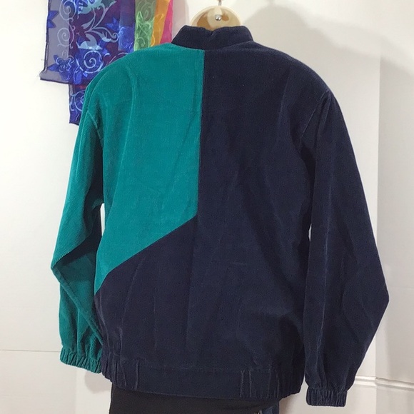 Vintage retro corduroy blue/green bomber jacket - Picture 6 of 11